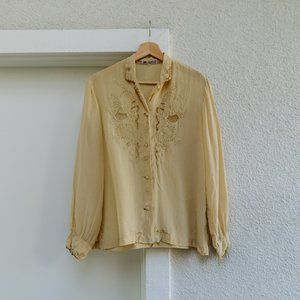 80's Butter Yellow Silk Blouse